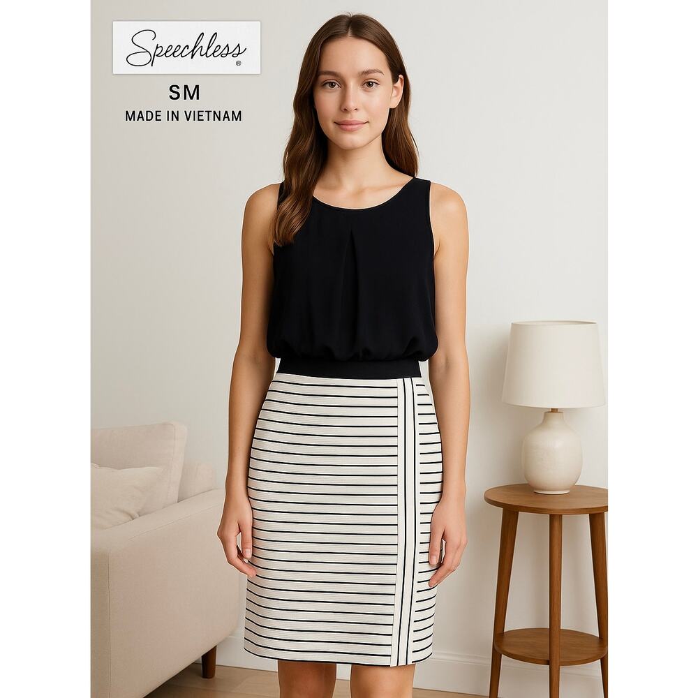Speechless Black & White Striped Two-Tone Dress – Size Small